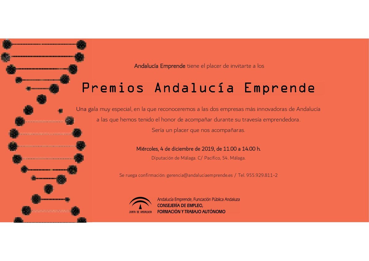 📌Premios Andalucía Emprende 🏆Queremos compartirlo contigo ¿nos acompañas hasta  #Malaga 🗓️4.12 ? Reconoceremos a las dos empresas más innovadoras de #Andalucia #SomosEmprende <a href="/rosasiles/">Rosa Siles</a> <a href="/EmpleoJunta/">Consejería de Empleo, Empresa y Trabajo Autónomo</a> @extendajunta <a href="/ProgramaMinerva/">Programa Minerva</a> <a href="/UnicajaBanco/">Unicaja</a> <a href="/vodafone_es/">Vodafone España</a> <a href="/aemprende/">Andalucía Emprende</a>