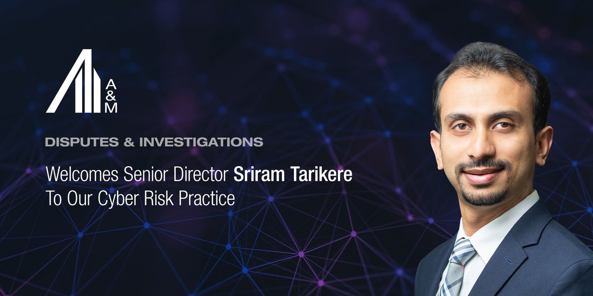 alvarezmarsal's tweet image. A&amp;amp;M is pleased to welcome Senior Director Sriram Tarikere to the Disputes &amp;amp; Investigations team in NYC, joining the Cyber Risk practice. Sriram brings 15+ years of #cybersecurity, incident response &amp;amp; #forensic investigation experience. bit.ly/2O8OP75 #Amon #DataPrivacy