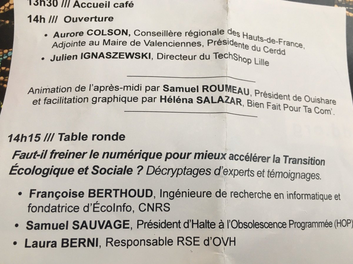 La Région #hautsdefrance #numerique &amp; 100 autres à l’atelier «sobriété numérique» par <a href="/cerdd/">ًًًً</a>.

Débats (impacts + Vs -), questions, chiffres/réalités, pistes de solutions.

Stigmatiser ? Loi ? Incanter ? Expliquer ? Faire de l’impact planète un argument de choix pour nos achats ?