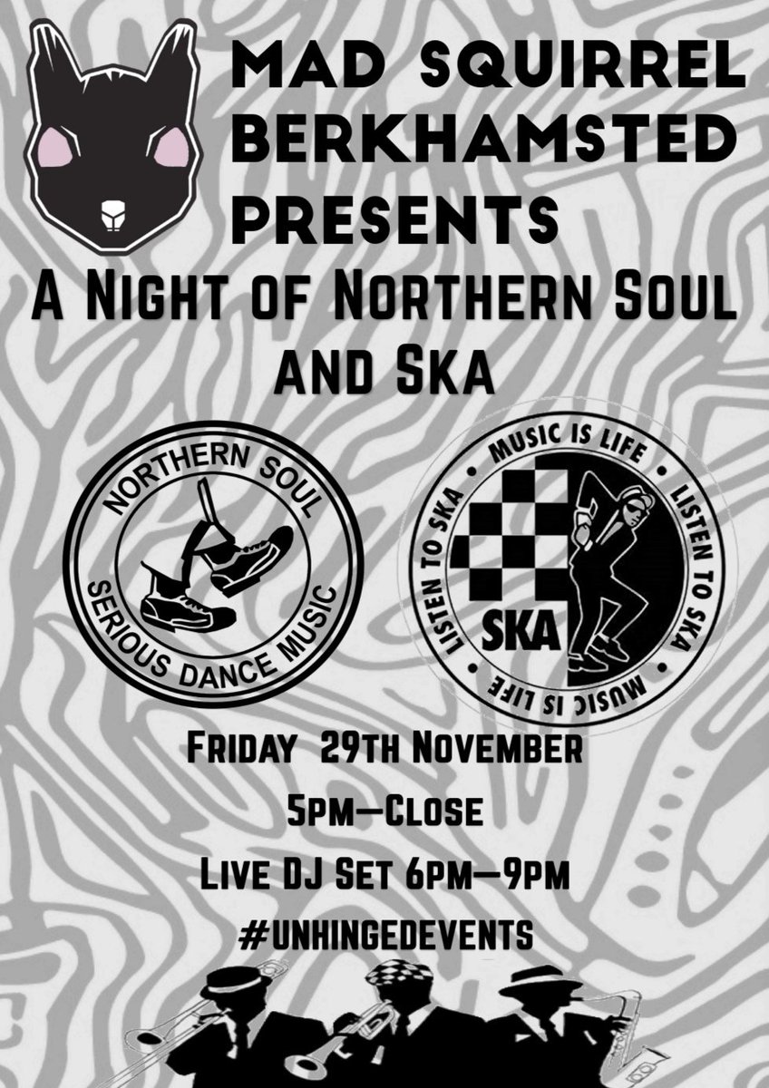 madtapberko's tweet photo. Mad Squirrel Berko presents: A Night of Northern Soul and Ska. From 5pm - close with a live DJ set between 6pm - 9pm. We will also have some festive beers on tap as well as your favourite gins, spirits and wine. Who's ready for this one?
#craftbeer #craftbeerbar #unhingedevents https://t.co/iwWyhYkC7n