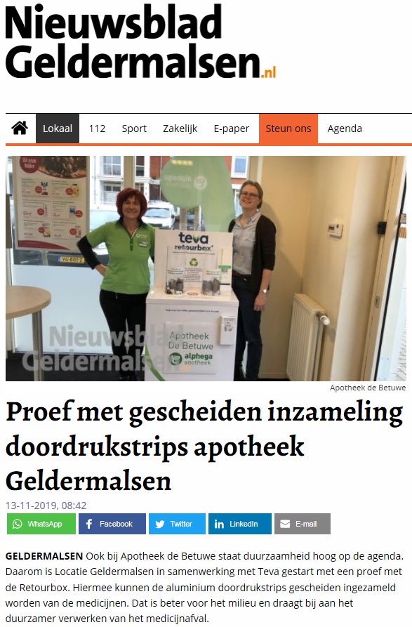 huibhas's tweet photo. Trots op deze Alphega-apotheek, die de milieuvoordelen van de Teva Retourbox heel actief uitdraagt.
#Alphega #Teva #TevaRetourbox #Medicijngebruik #MediSchoon https://t.co/oaPOUW2WwR