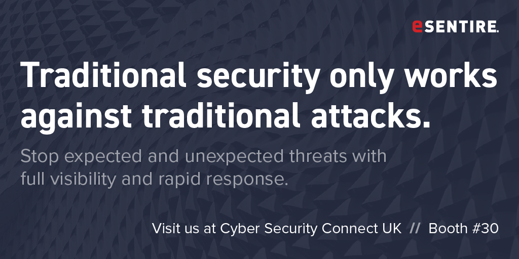eSentire's tweet image. Traditional protection works against traditional attacks, but there is nothing traditional about the ever-evolving #threatlandscape. Learn how eSentire #MDR keeps you ahead of threats at #CSConnect: bit.ly/2Jyl9Pw
