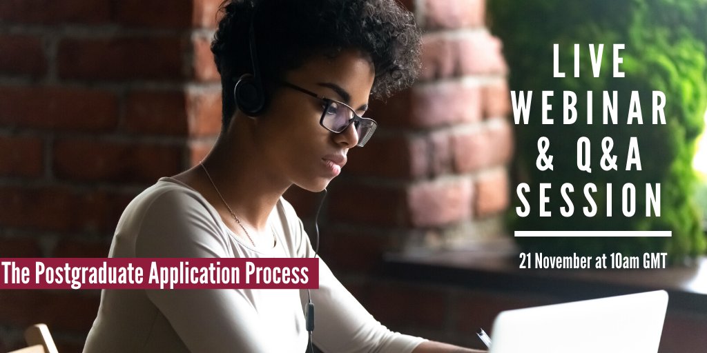 Join us for our live #webinar on 21 November at 10am GMT, where we will discuss how to submit an application for Postgraduate Study.
Can't attend live? No problem - sign up and we will email the full recording to you! 

Book your place here: bit.ly/2ObRAEY

#PhD #Masters