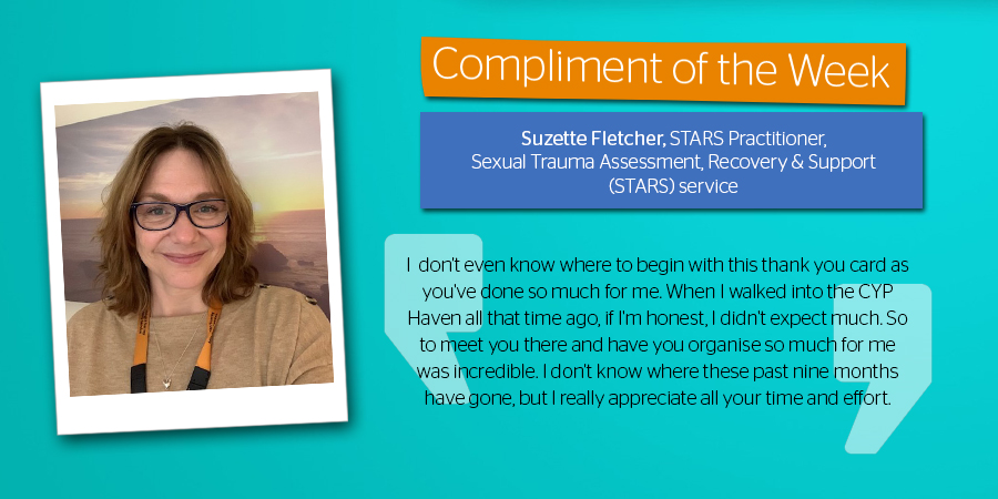 sabpNHS's tweet photo. Our STARS (Sexual Trauma And Recovery Support) service does an incredible job supporting children, young people &amp; families affected by sexual trauma. It's great to see their fantastic work celebrated in our latest #complimentoftheweek Well done, Suzette! https://t.co/v9gMZOXzfa