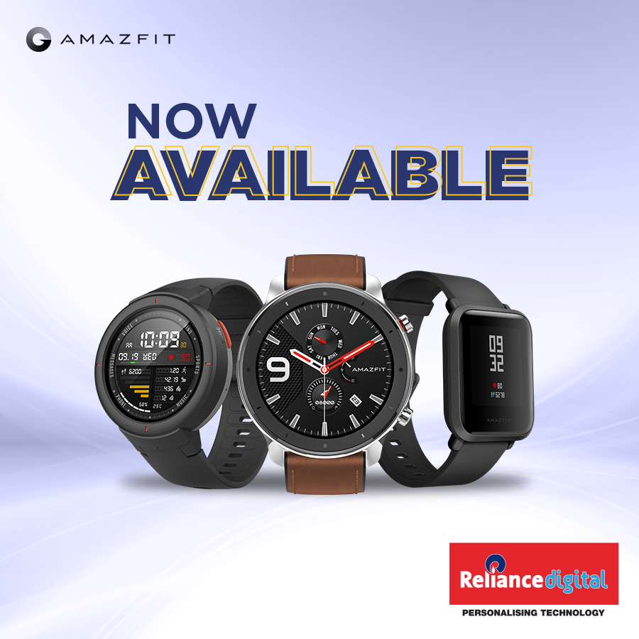 AmazfitIN's tweet photo. Now Amazfit smartwatches are exclusively available through Reliance Digital
stores across 50+ cities.
Get your hands on your favorite smartwatch today.
#AmazfitIndia #RelianceCollaboration #AmazfitSmartwatches #NowAvailable https://t.co/T3IQipN3Ak