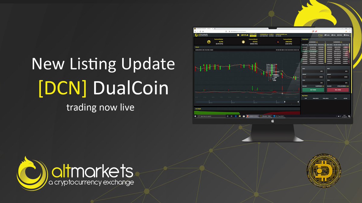 AltmarketsEX's tweet photo. #DualCoin listing is live and trading at @AltmarketsEX @dualcoin2019 $BTC https://t.co/8J3JczSiw8 $DCN https://t.co/TGDonNbsPv