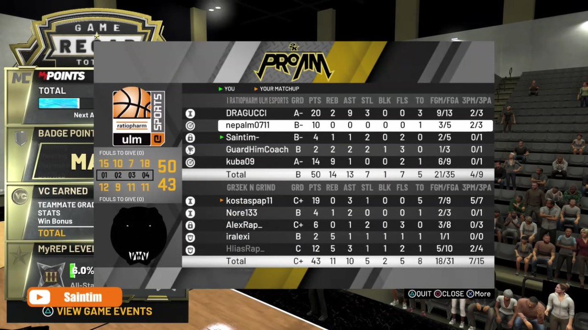 We win our last group game in the <a href="/MPBAEuroLeague/">MPBA Euro League</a> 2:1 against <a href="/GreekNGrind/">Greek ‘N Grind</a> and go undefeated into the next round! GGs to them!
#uuulmer #eSports #NBA2K20