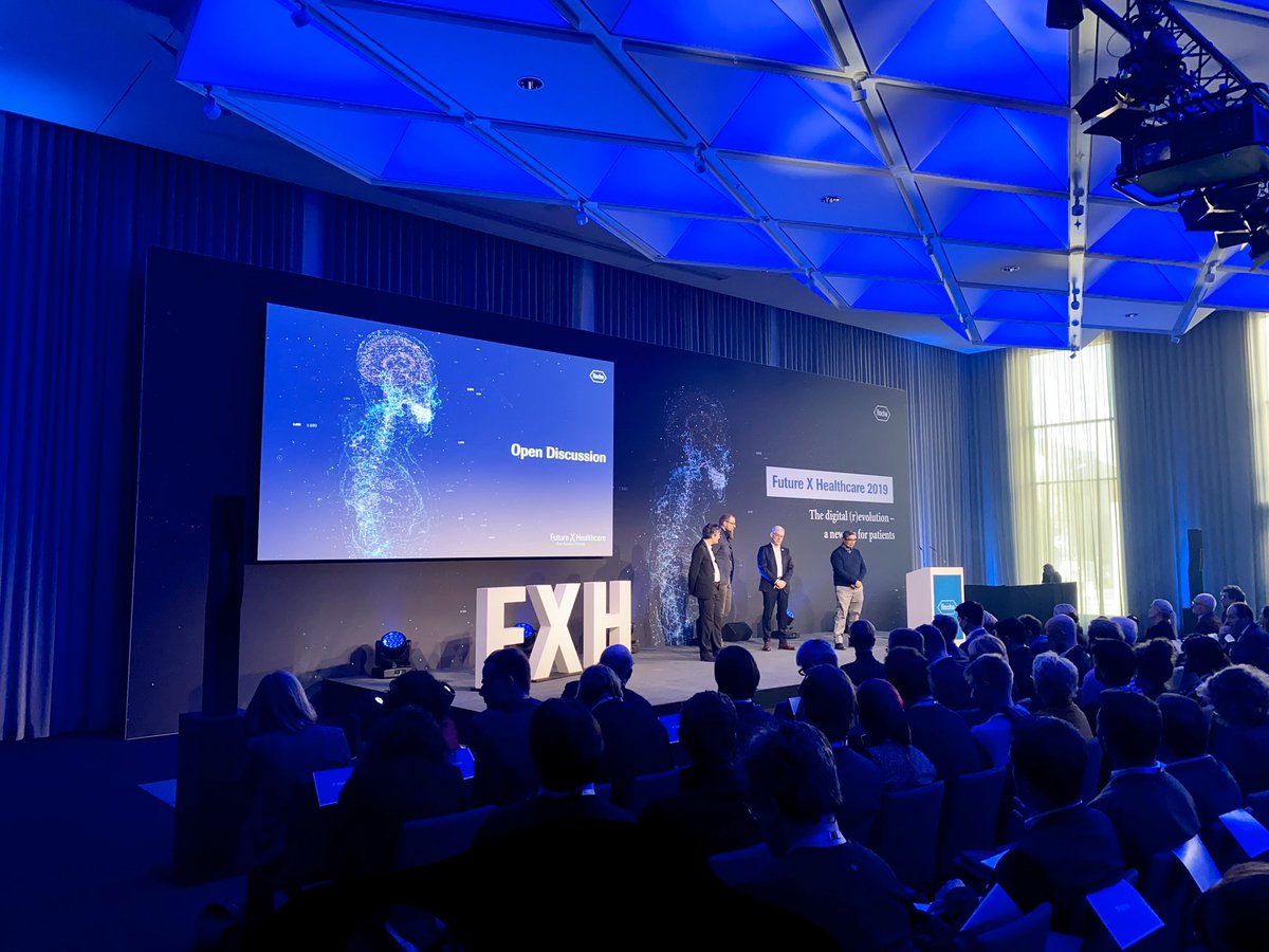 Roche's tweet photo. Closing of the inspiration talks of #FXH2019 by discussing the need of data sharing. Key take-aways: we need to build a deeper level of trust with #patients and become more transparent in explaining #datasecurity and use of #bigdata. https://t.co/ZIG04nKY3x