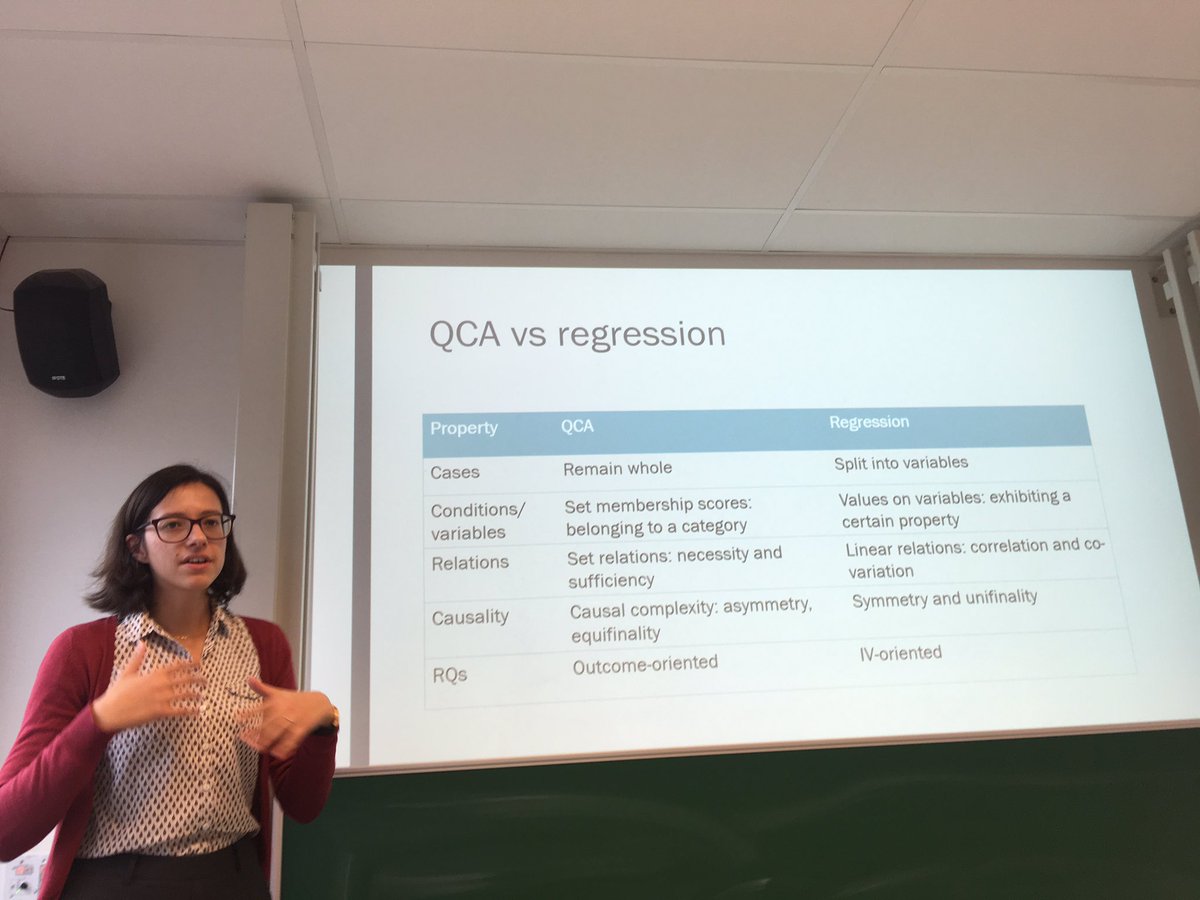 AGodefroidt's tweet image. ”It’s not a competition: QCA and regression are different tools to different research question.” 

Great intro by @fscolli93 to an as great #MethLab workshop on #QCA @FSW_KULEUVEN!