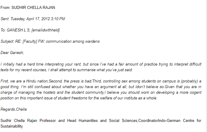 On further search; I get this info https://www.hindujagruti.org/news/49518.html  They have published an email verbatim. I am not sure about the authenticity, but a faculty having such an audacity to call India as a Hindu Rashtra means that  @iitmadras is rotten to the core. Better chuck it out of TN.