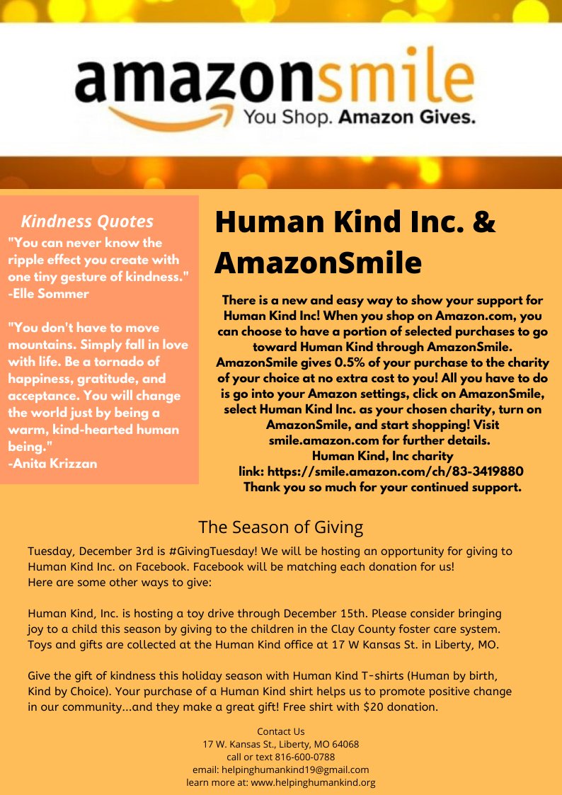 Our official Human Kind, Inc. newsletter for November 2019 was published on World Kindness Day!
Take a look for #WorldKindnessDay #ParentCafe #AmazonSmile #Mediation #GivingTuesday #GiftIdeas and more