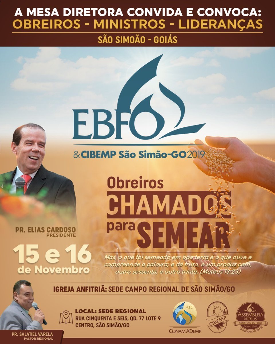 adperusoficial's tweet photo. Atenção obreiros e lideranças de GOIÁS:
Também teremos EBFO & Cibemp, no próximo final de semana, neste Estado. Formem suas caravanas e participem!
#ADPerus #EBFO #Cibemp #Bahia #Lapao https://t.co/1b6DoeeRHC