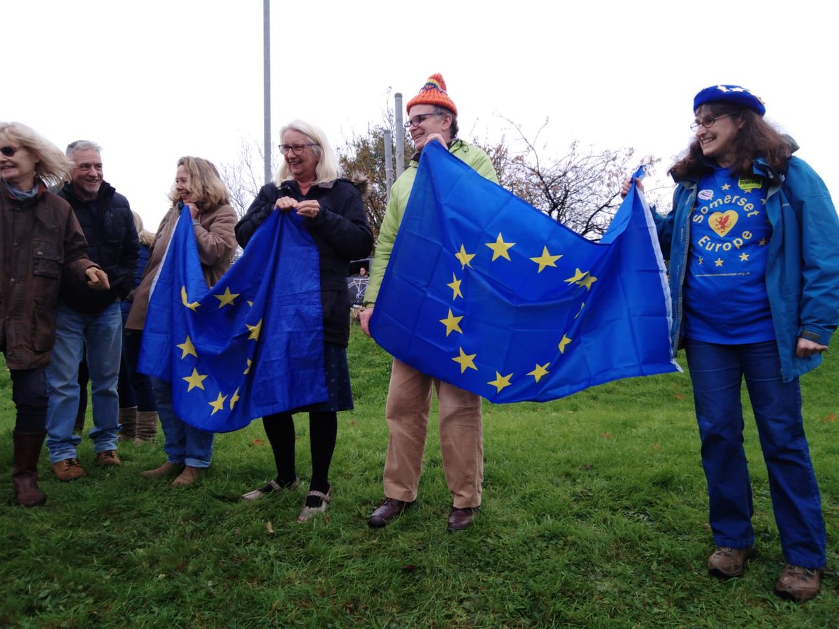 Somerset Loves Europe supporters waiting to greet #BorisJohnson In #Glastonbury today. #StopBrexit #BrexitIsBad4Somerset