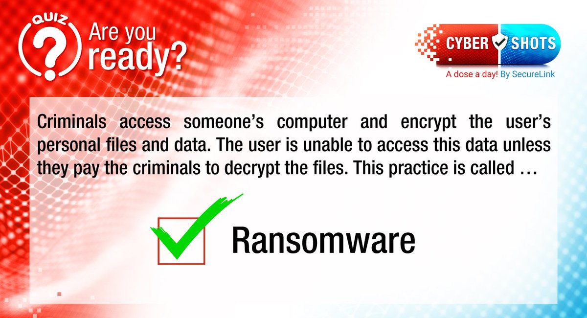 Secure_Link's tweet photo. Q2 : And the Answer is .......
#cybersecurity #security #technology #tech #infosec #privacy #malware #computer #internet #cybercrime #business #dataprotection #malware #hacking #security #software #ransomware #infosec #securelinkme #cybershots #quiztime #socialengineering https://t.co/GUZiMy9efL