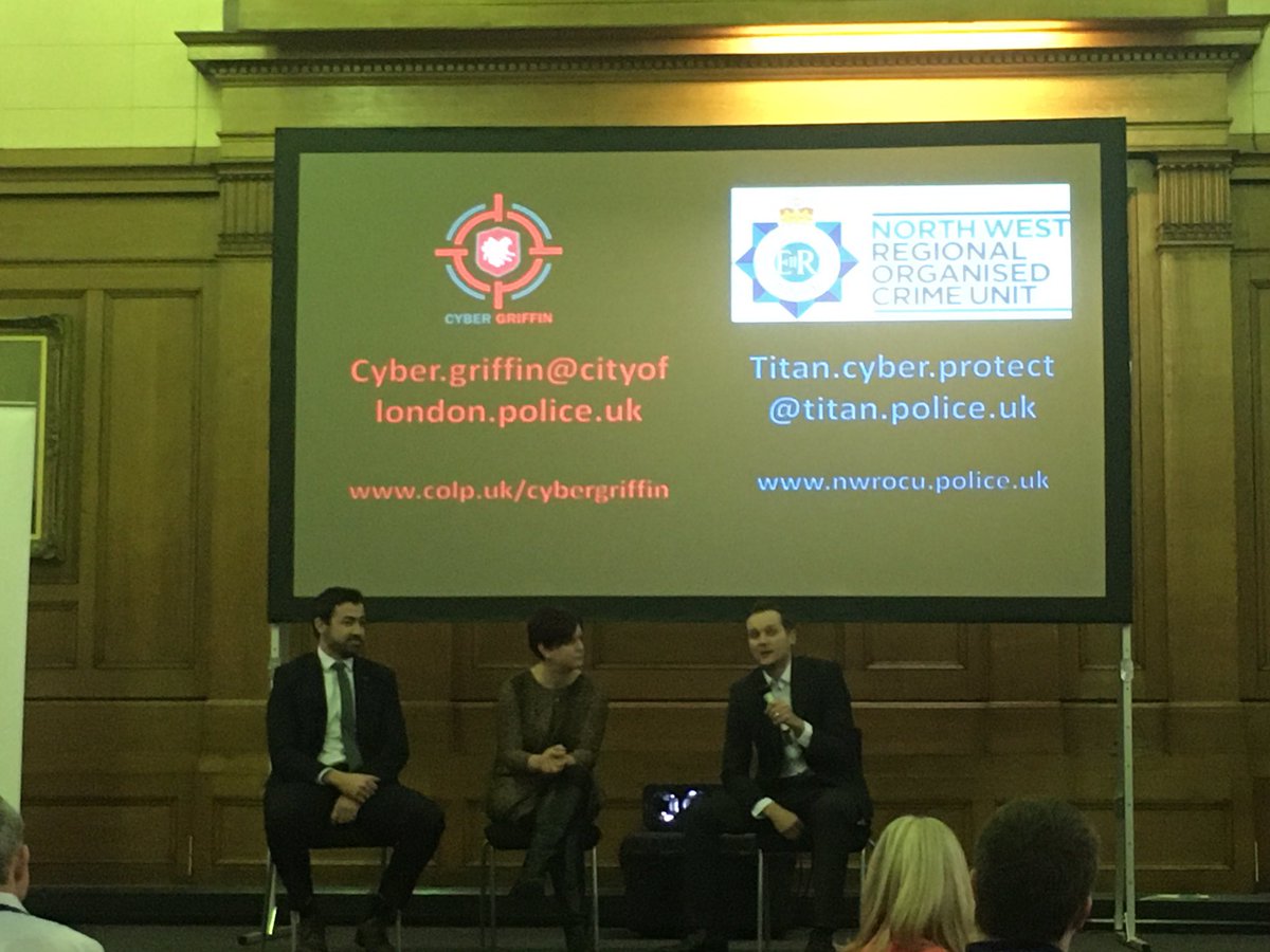 ESRisk's tweet photo. Manchester Business Continuity Forum #Cyber Griffin event - panel discussing the need for leadership, board awareness, and response structure in crisis response. https://t.co/ysARfSAV43