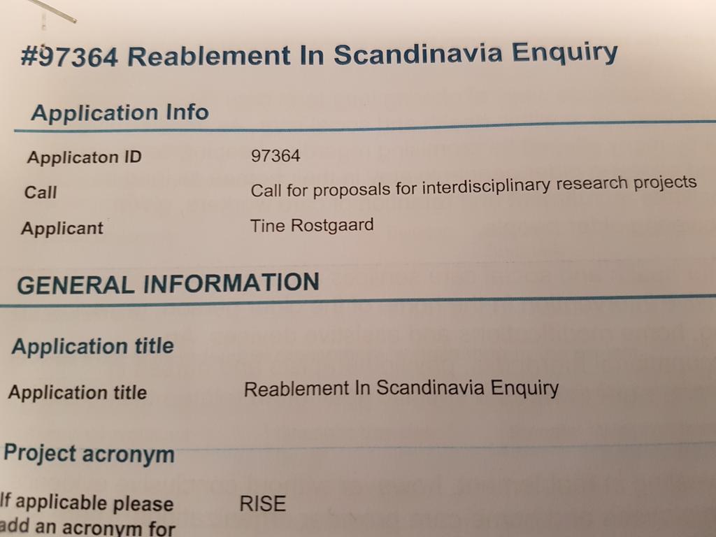 We have now sent a research applicaton to NordForsk involving 14 mill NOK. Happy to have reached this milestone