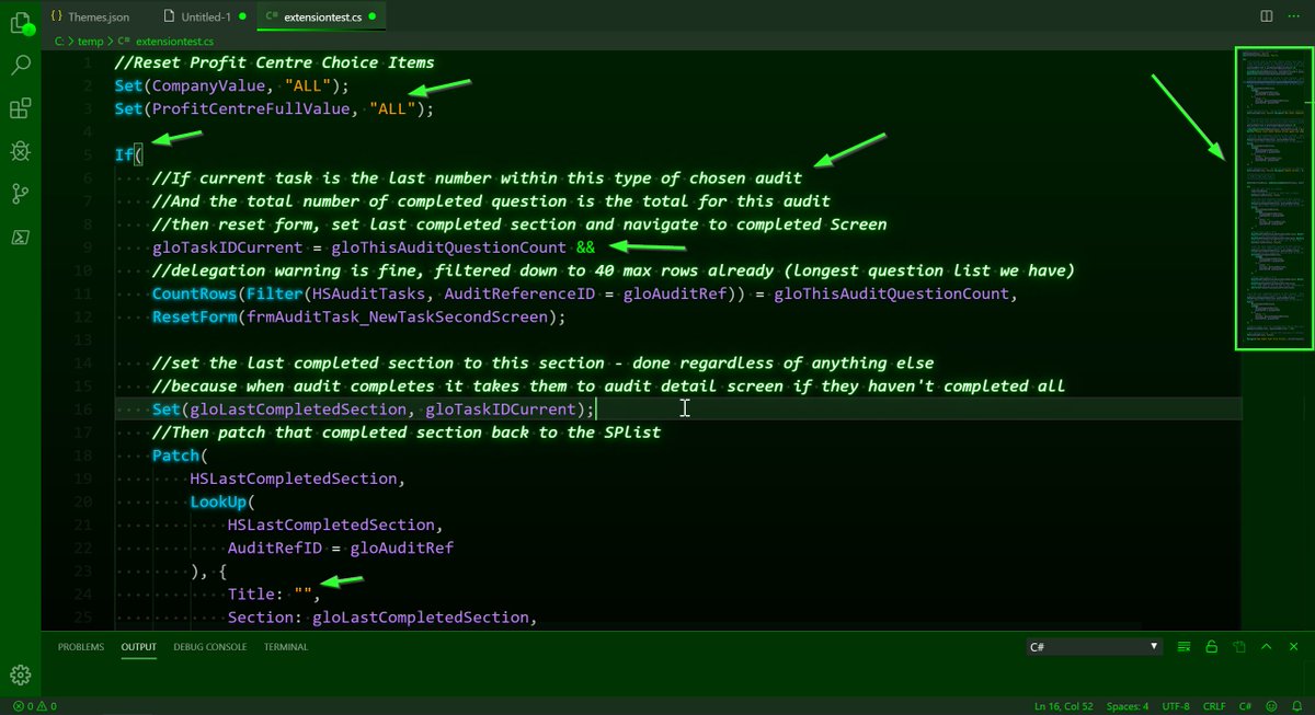 iAm_ManCat's tweet photo. #PowerAddicts - HUGE TIP - use @code! If you save the file as C# the editor will recognise it as the code formats are the same!! Get a theme that works for you or create your own. I created a matrix theme after seeing the SynthWave theme. #PowerApps - more reasons below! ๐บ๐ https://t.co/2Msf7BWDZ3