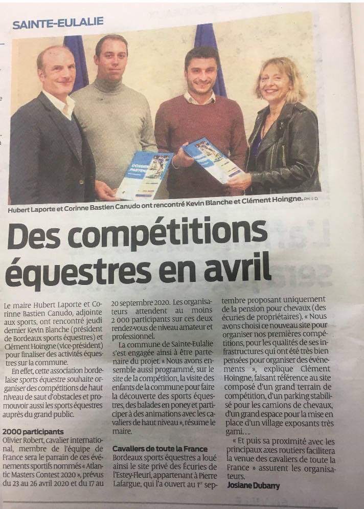ContestMasters's tweet image. #POINTPRESSE - « La Commune de Sainte Eulalie s’est engagée ainsi à être partenaire. »
🗞🦄

Merci à la Mairie de Sainte Eulalie de son soutien !
Article paru aujourd’hui dans @sudouest. 
•
•
#AMC #Bordeaux #showjumping #jumping #sport #presse #sudouest #sainteeulalie