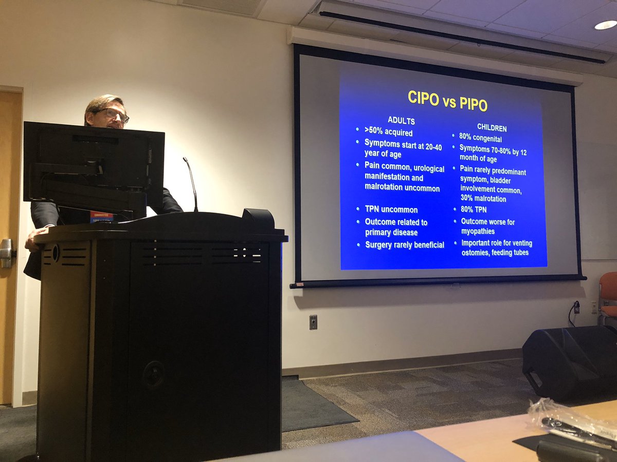 PLLU's tweet photo. Pediatric intestinal pseudoobstruction or #PIPO is different than #CIPO in adults. @CarloDiLorenzo1 talking about the most severe of the motility d/o we see. #NCHMotility2019 @deslilo @PedsMotility @NCHforDocs https://t.co/N2x5bsEBWs