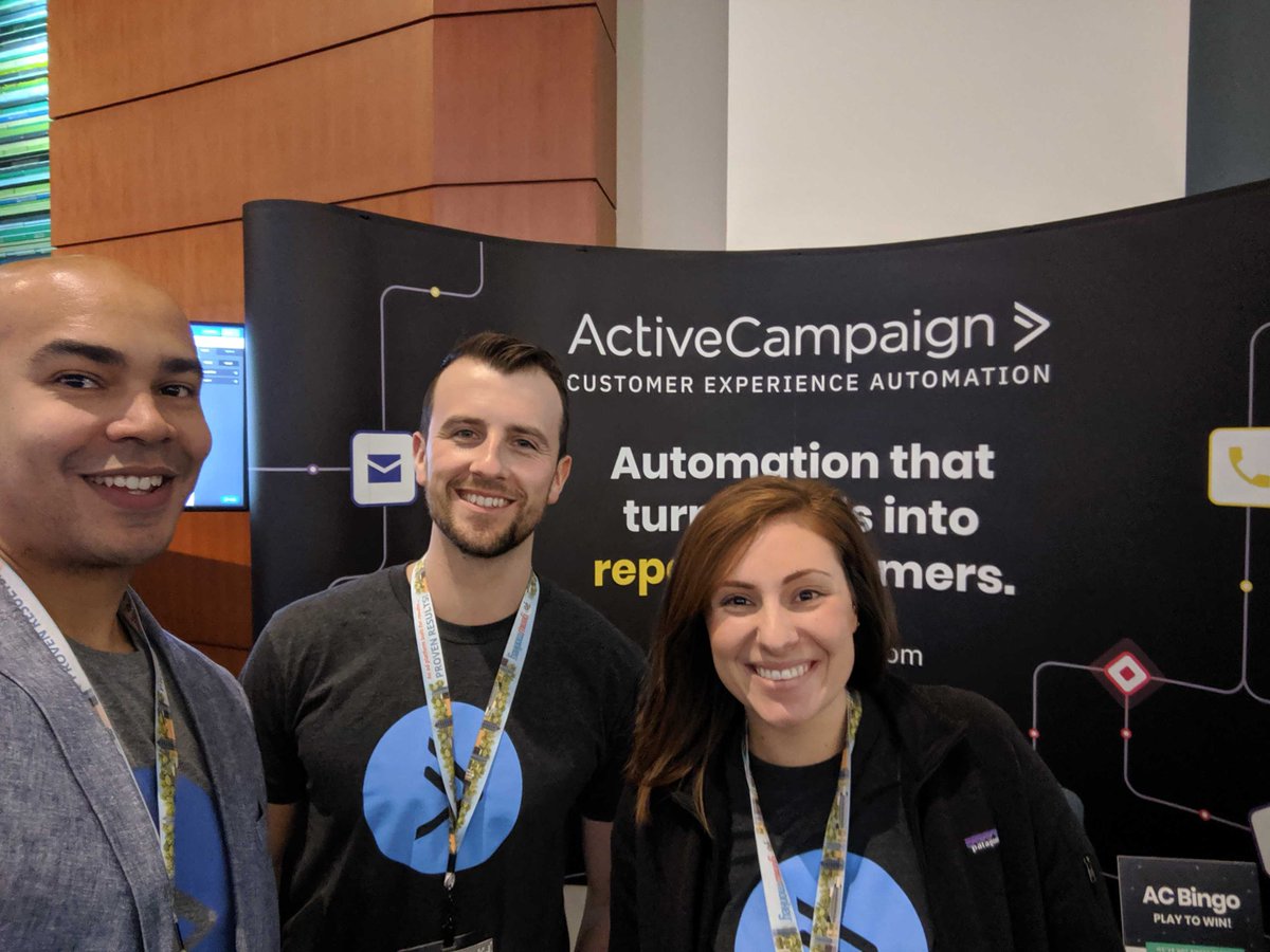 ActiveCampaign's tweet photo. π We're still here at #ISUM19! Make sure to stop by our booth to chat with these lovely people and play a little #ACBingo! We'll be drawing the winners later today, so get those cards in! https://t.co/c0L4IuH6kt