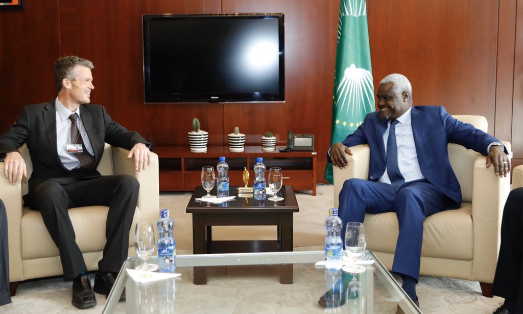 I held a stimulating discussion with @_AntonDP Anton Du Plessis, ExecDir of <a href="/issafrica/">ISS</a> and <a href="/Drsharamo/">Roba D Sharamo PhD</a>, ISS Regional Director, on how to reinforce the partnership between the AU and this leading continental thinktank on peace and security.
