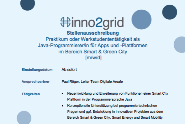 inno2grid's tweet photo. https://t.co/kmpkAqqe9a
Praktikum oder Werkstudententätigkeit als Java-Programmierer/in für Apps und -Plattformen im Bereich Smart &amp; Green City [m/w/d]
#stellenausschreibung #praktikum #inno2grid #java #app #smartcity #greencity https://t.co/qMoFSXNj4Y