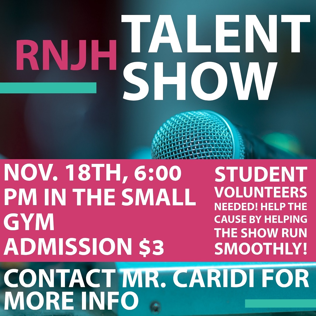 mr_caridi's tweet photo. RNJH TALENT SHOW IS ALMOST HERE! Come support your friends and family as they showcase an array of dazzling performances! For more information, contact anthony.caridi@risd.org
#risdsaysomething #risdtheater #rnjh #rnjhtheatre #risd https://t.co/rT2RKaiIkS
