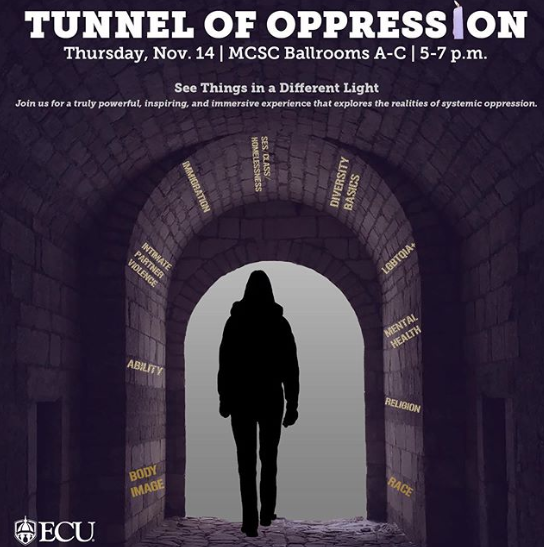 TONIGHT: 'Tunnel of #Oppression' | Nov. 14, MCSC Ballrooms, 5-7pm | This event will ultimately be a truly powerful, inspiring, and IMMERSIVE EXPERIENCE that explores the realities of systemic oppression. 

#diversity #diversityevent #tunnelofoppression #ecu #ecuevents #ecupirates
