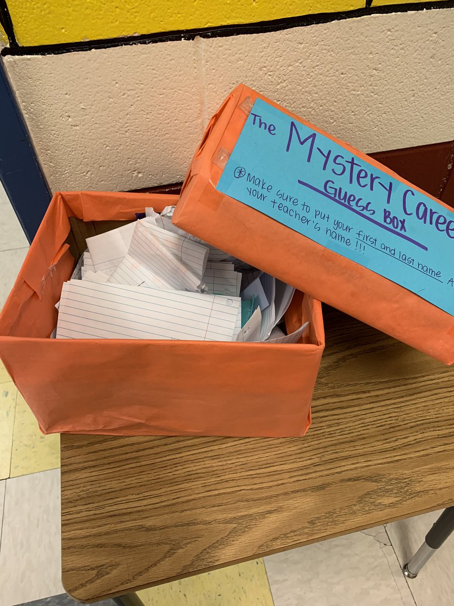 ATPiotrowski's tweet image. We have been celebrating College &amp;amp; Career Readiness month with Mystery Career Trivia on the morning announcements! Our box has been so full of guesses every day! #oneCCPS #powerofthepride #collegeandcareer