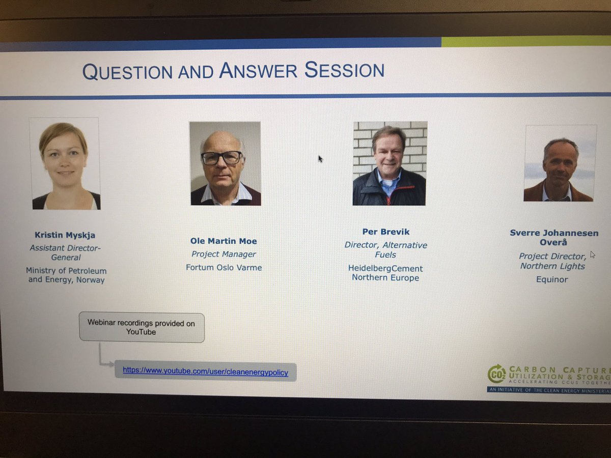 An Excellent webinar on approaching final #CCUS decision by Kristine Myskja from Ministry of Petroleum and Energy, Norway, Ole Martin Moe, #Fortumoslovarme, Per Brevik #Heidelberg cement and Sverre Johansen Overå, #northernlights.