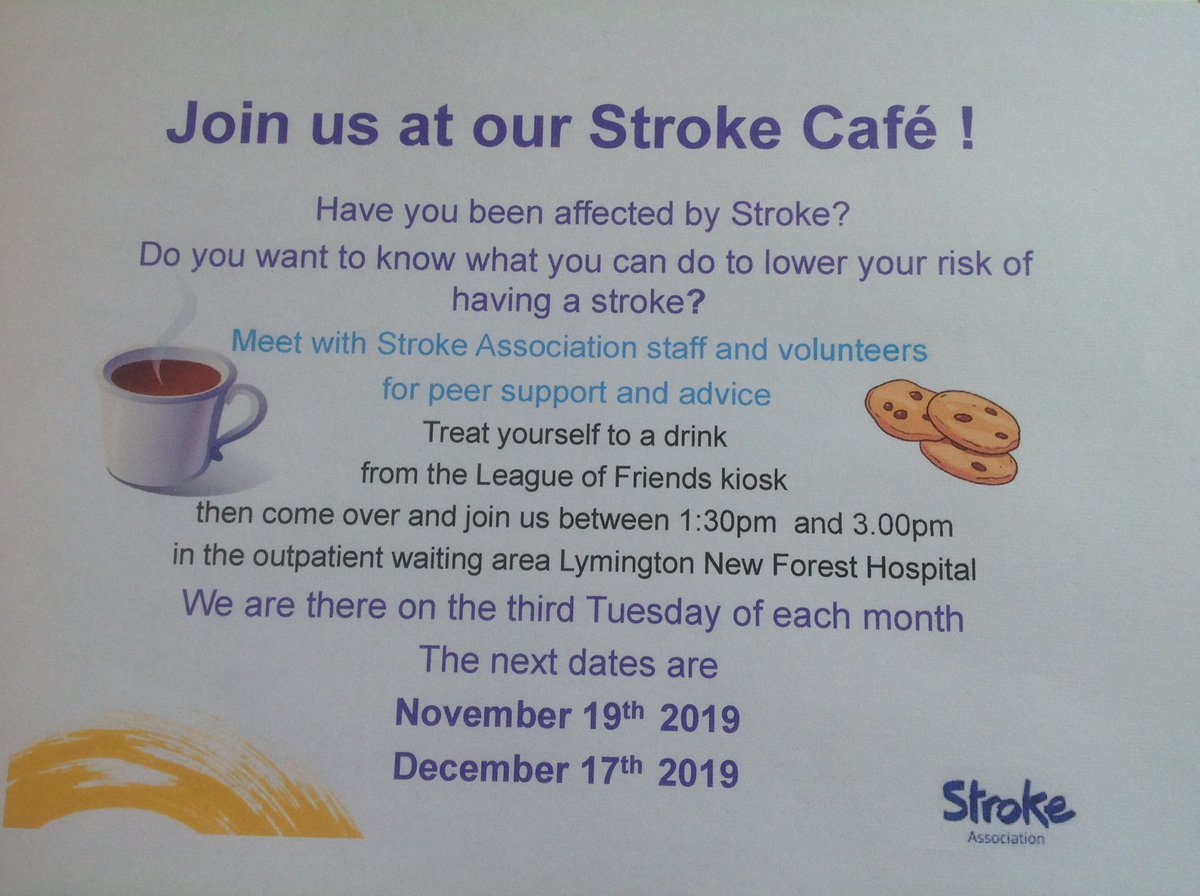 Do join us ! Third Tuesday of the month Stroke Cafe
#RebuildingLivesAfterStroke  @StrokeSouth @lymingtondotcom