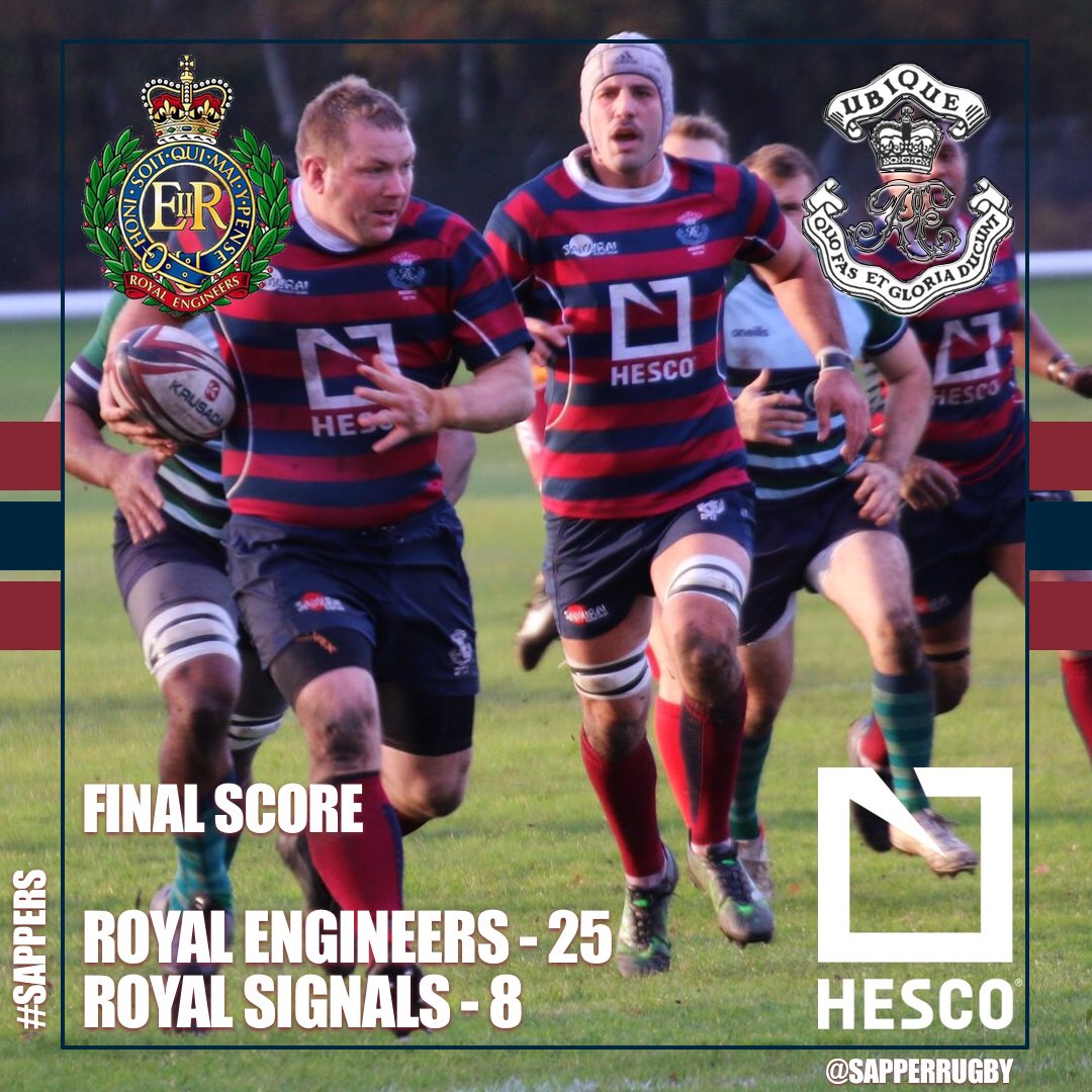 sapperrugby's tweet photo. A good result yesterday for the #Sappers as they take the win 25-8 vs @SignalsRugby in Round 3 of the @armyrugbyunion Corps Championship. @teamhesco @Proud_Sappers https://t.co/5fACc4ijYZ