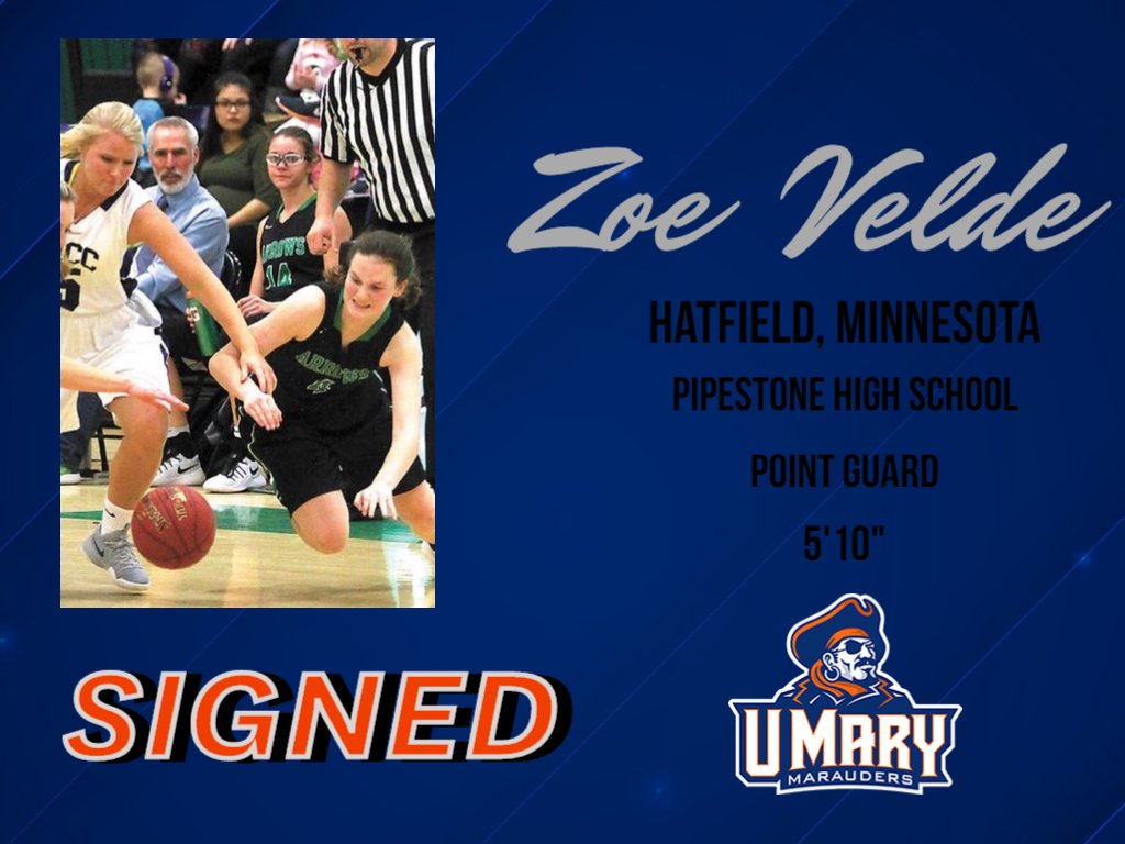 UMaryWomenBball's tweet photo. Officially signed ✒✔

We are proud to welcome Zoe Velde, a top point guard from Hatfield, MN, to the Marauders WBB family!!!

#HooksUp
#RollRauds https://t.co/yMuSOsDxci