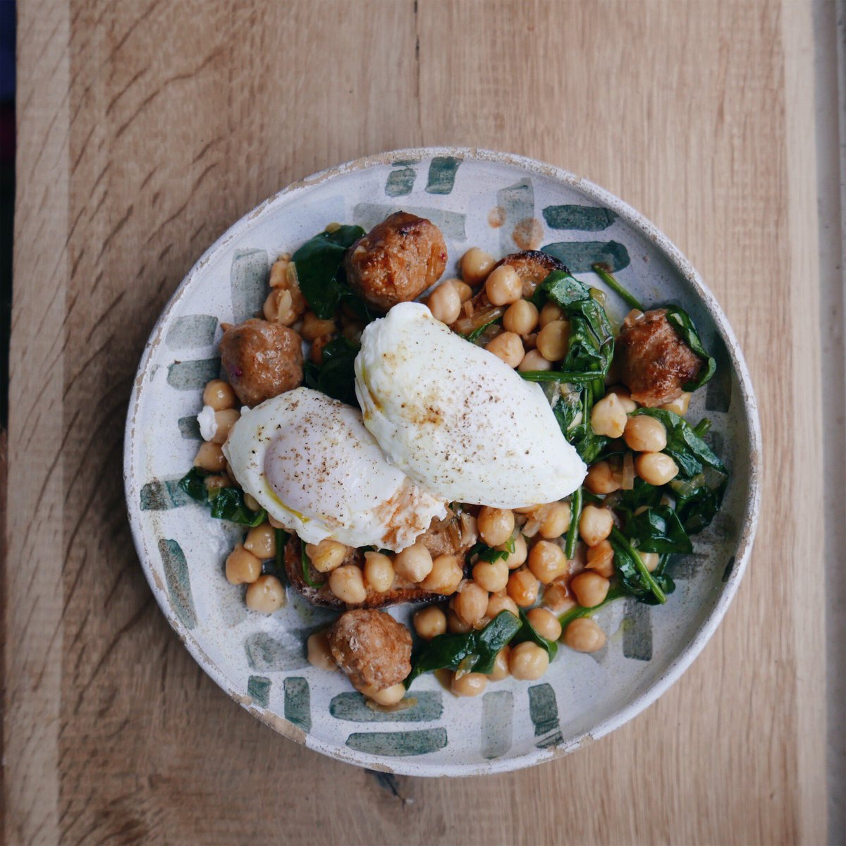 New special, should be ready as soon as the hot sauce is finished fermenting which should be by Saturday! Merguez sausage, chickpeas, spinach &amp; sourdough w/ lacto fermented hot sauce