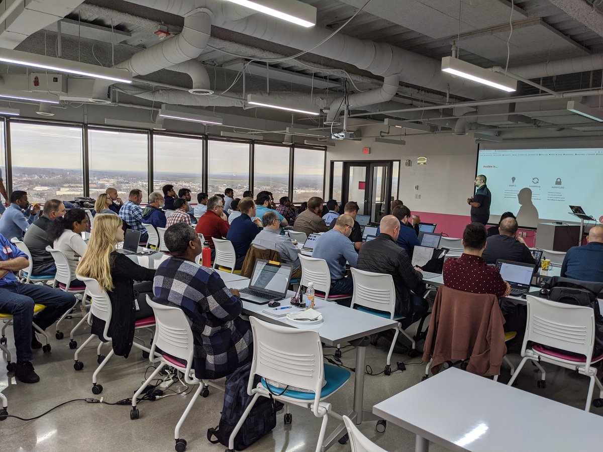 dsirrine's tweet image. Super full house for the #Hartford @ansible for @Windows workshop! @RedHat #enablement @thisispbowden @KelleeMcGolpin
