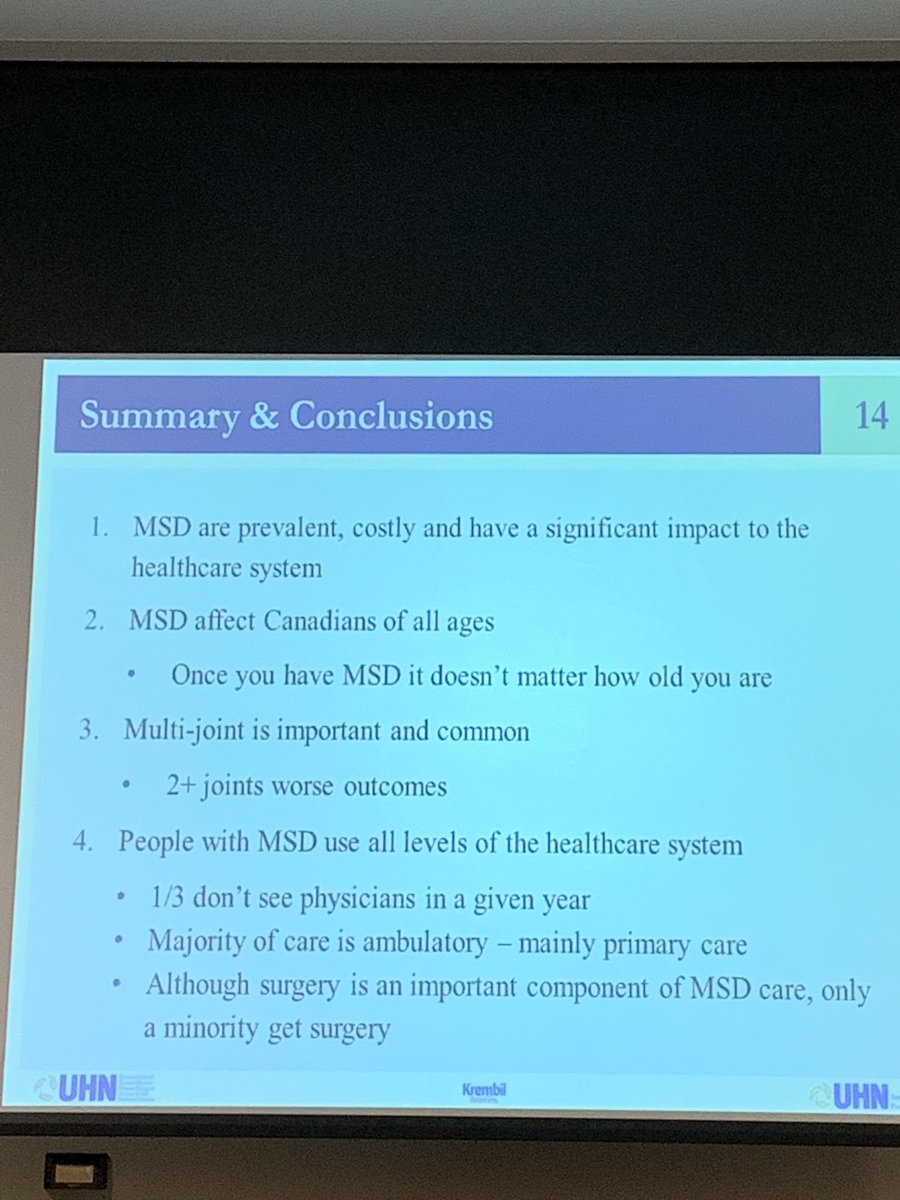 samrasmian's tweet image. Excellent overview by Mayilee Canizares showing MSK is a highly prevalent, poorly managed condition with timely access to care continuing to be a gap in care #OAsymposium @UHN #ArthritisProgram