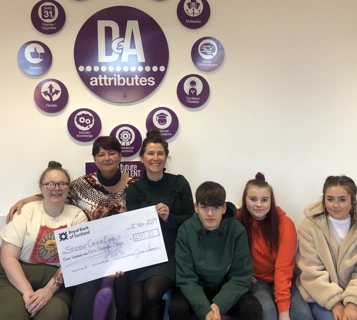 DASportsUnion's tweet photo. Thank you so much to @DASocialScience level 5 students at Arbroath for the generous donation of £450 towards the Student Crisis Fund! This will benefit so many students in need! @DAEngageMe #moresuccessfulstudents #morethanjustacollege #studentcrisisfund https://t.co/BM9HtmrPE4