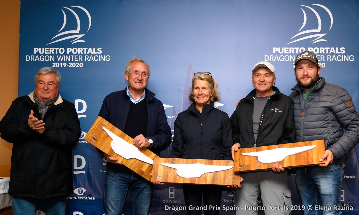 Congratulations to our inuagural Dragon Grand Prix Spain Corinthian Champions Philip, Nicola and Caspar Dohse and Volker Kramer. #intdragon #dragongpspain #dragoneurocup #puertoportals