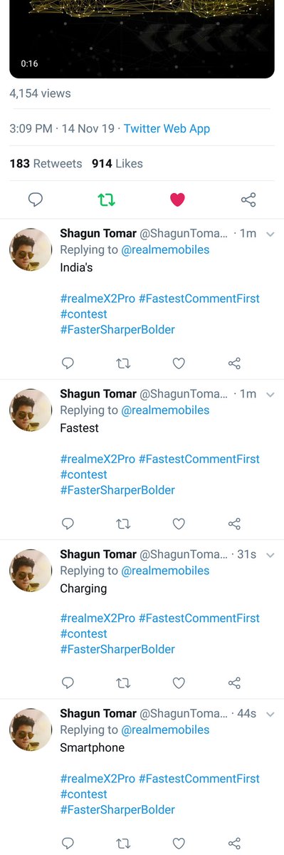 ShagunTomar14's tweet photo. @realmemobiles DONE ๐
#realmeX2Pro #FastestCommentFirst
#FasterSharperBolder
@realmemobiles
JOIN #contest
@priya19909678
@souaninaoficial
@kesh_hakeem
@CNationalists
@JosephLovenson
@Gurdeep0003
@Lei__Vi
@Avishek_KG__
@EliLeonarda
@rhylbitcoin
@BlaCnProuD
@danielmuthama18
@RAWOfficial3 https://t.co/6PtoQMEU5z