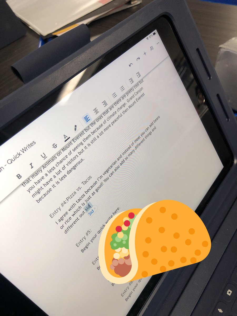 MsYesnes's tweet photo. Very heated debate today. 🍕 vs. 🌮 #quickwrites #engagingtopics https://t.co/yaEksKZmEu