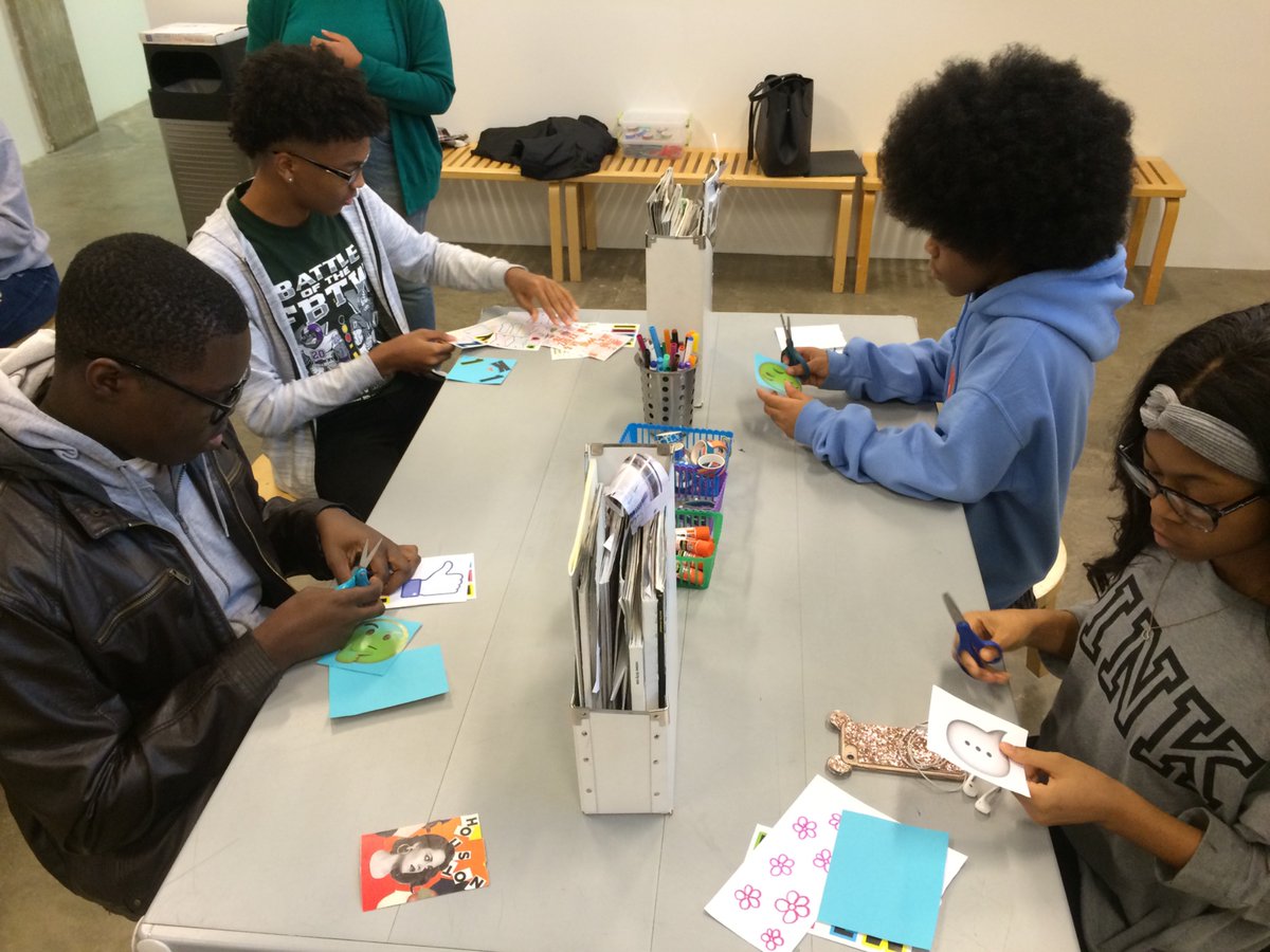 DigitalMediaAca's tweet photo. DMA freshmen created sticker collages today at the Contemporary Art Museum today. @HHS_Canes @FBISD_SEL https://t.co/jZaCwZ0N7O