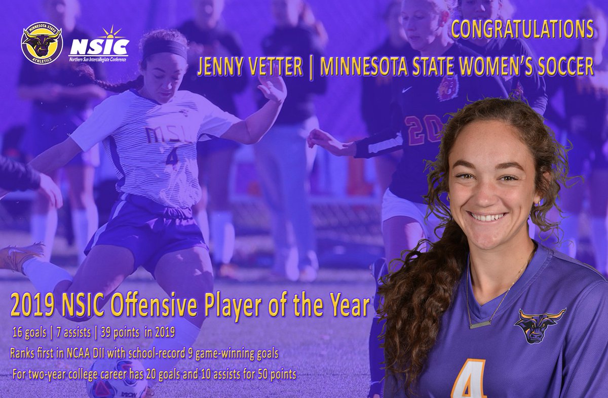 Proud of Jenny's accomplishments. <a href="/Mankato_East/">Cougar Activities</a> product is fourth player from Minnesota State to be named <a href="/NorthernSunConf/">NSIC</a> Offensive Player of the Year, joining Brittany Henry (2011), Nicole Dooher (2012) &amp; Korey Kronforst (2013, 2015). @MSU_Mavs_Soccer