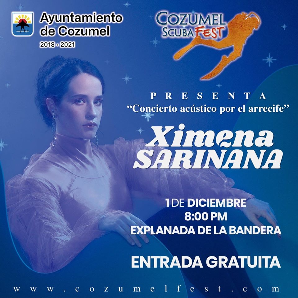 TurismoCozumel's tweet photo. En el marco del #CozumelScubaFest 2019 🌊, no te puedes perder la presentación de Ximena Sariñana , quien ofrecerá un concierto acústico por el arrecife🎤🎶.
El próximo 1 de diciembre a las 8 de la noche en la Explanada de la Bandera
¡ENTRADA GRATUITA!
@ximenamusic https://t.co/NxPmGkbGqO