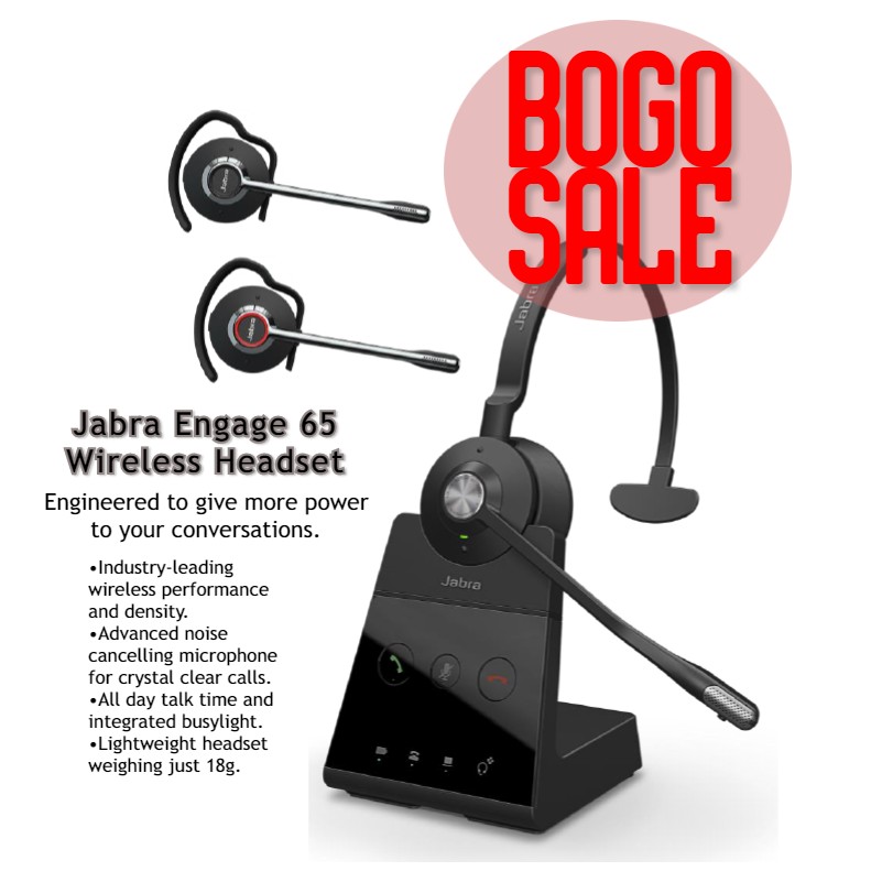 TelradTech's tweet photo. Save your neck… Go wireless! 

Convertible Wireless Headset Promo! Buy One Jabra Engage 65 Headset &amp; Get One Half Off!

Call now while supplies last! 1-888-483-5723, option 3! 

#headsetpromo #promo #bogosale #sale #bogo #headset #jabra #jabraheadset #vancouver https://t.co/C4MKqRvA67