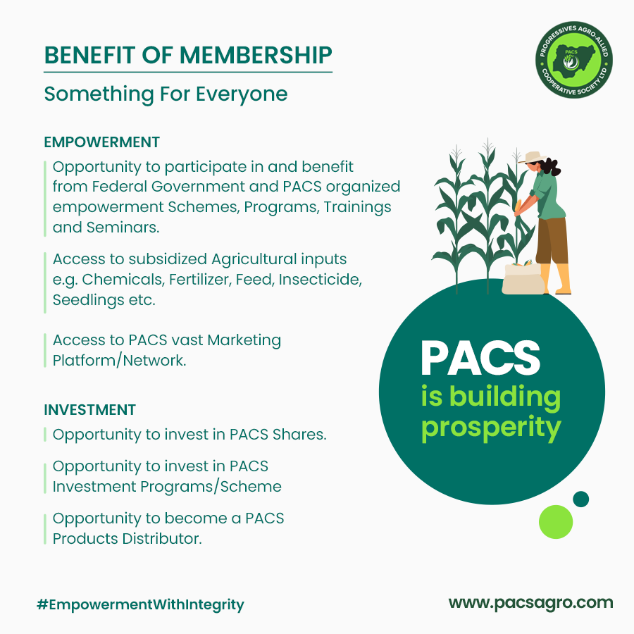pacsagro's tweet photo. PACS is an agro-processing Cooperative poised to boost agro-processing to grow our economy and create investment/employment opportunities for members.

Ready to become a member? Visit https://t.co/xAHUhqJuya for more information.

#EmpoweringWithIntegrity
#DistributingSuccess https://t.co/KH9vgbUy8N