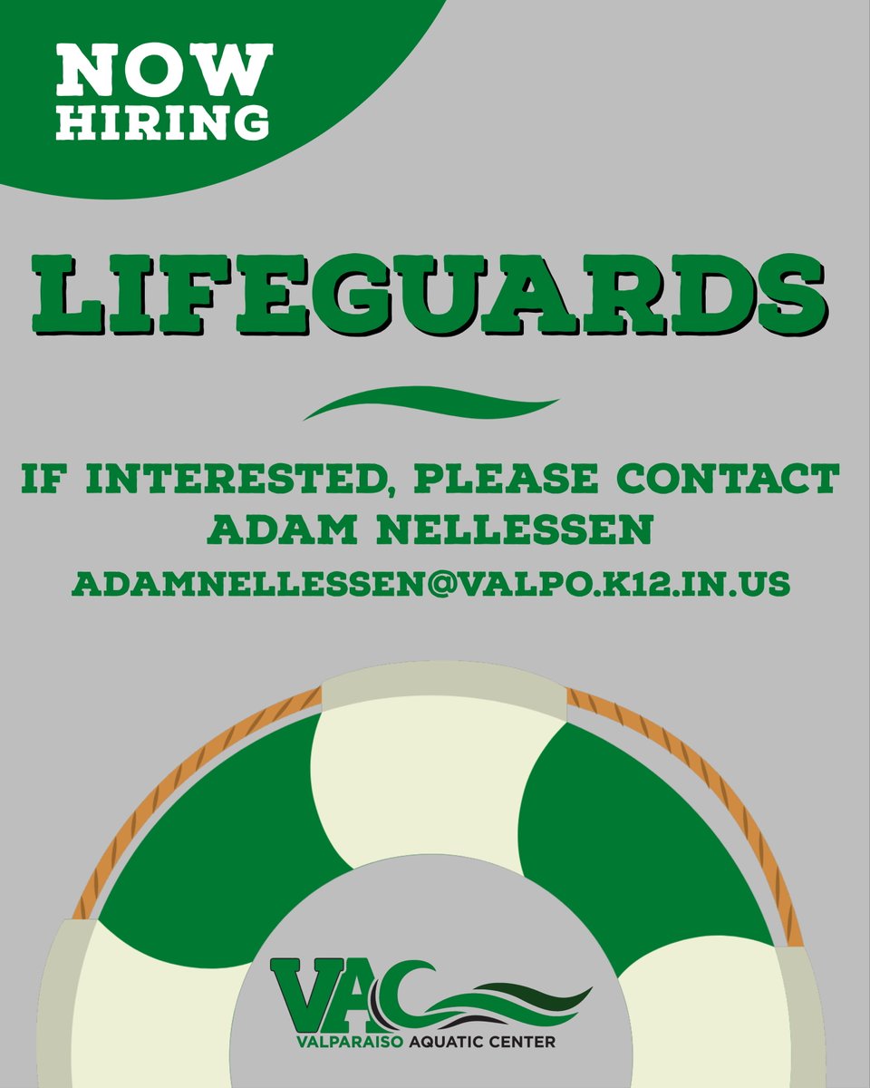 The Valparaiso Aquatic Center is now hiring lifeguards!