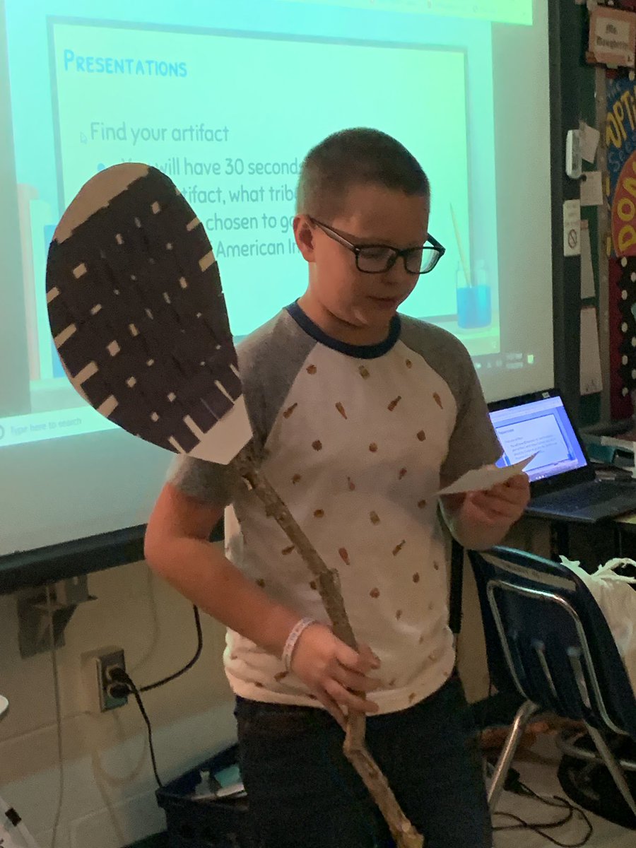 kdaugherty01's tweet photo. My Ss did an amazing job with their American Indian artifacts. They had to convince their classmates on why their artifact should be chosen to go into the museum.  @tinacerja_grt @beachteachwnuk @instruct_edtech @BowserTennille @kmtroch @LMSGifted @lmsbluefish @JWalshLitCoach https://t.co/U1ll0sLnF5