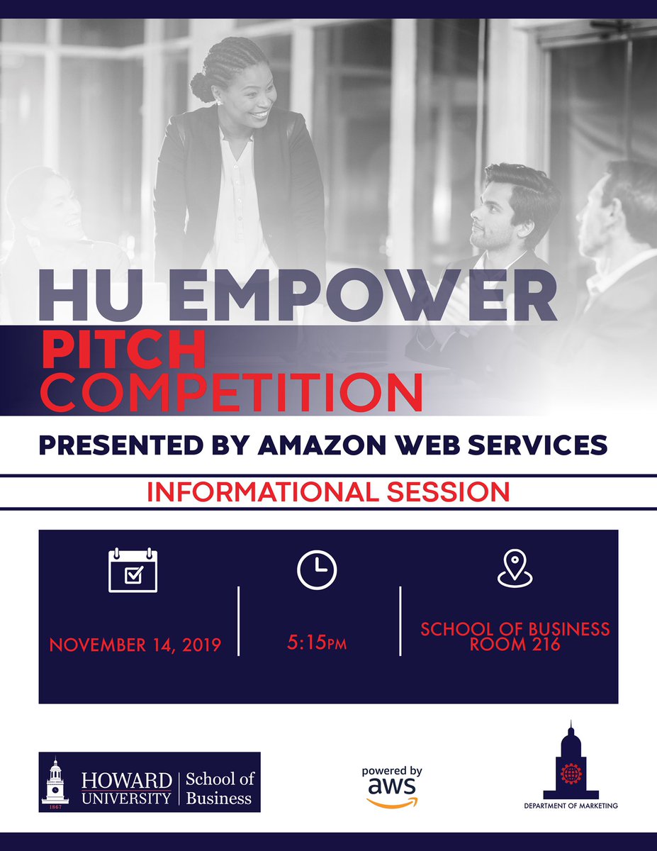 alyiahmartine's tweet image. ATTN Howard University students ‼️‼️‼️‼️‼️‼️‼️‼️‼️ If you have a business idea or an existing business, enter to pitch at HU EMPOWER 2019, presented by @Amazon &amp;amp; hosted by the Marketing Department. The info session is tonight at 5pm in SOB rm 216. @150Bison @HowardU @AMAHoward