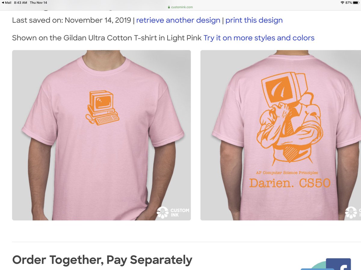 techedteachAO's tweet photo. AP Comp Science Principles class: Simulated designing their own shirts, mini activity in preparation for their CS50 simulation activity. This was the class’s chosen Design #coding #teched #STEM #design #fdesignschool @cs50 @DarienHSCT #simulation #edtech #EveryoneCanCreate https://t.co/6o3RZHwVct
