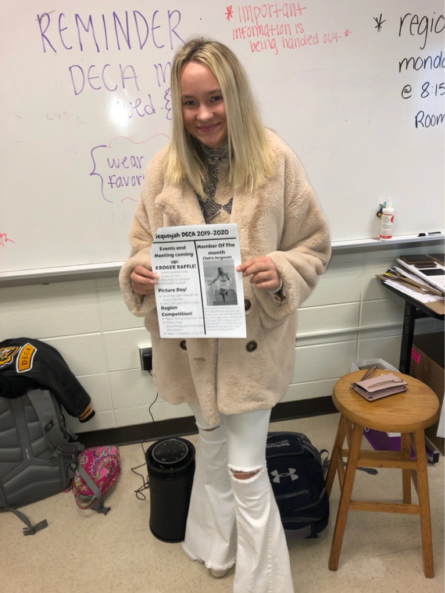 SequoyahDECA's tweet photo. Our November meeting was a success!! Congratulations to Claire Jerguson for being our member of the month!! - make sure to stop by Mrs. Palmer's room if you did not make it to the meeting to pick up your tickets!! https://t.co/nMbNhByxJh